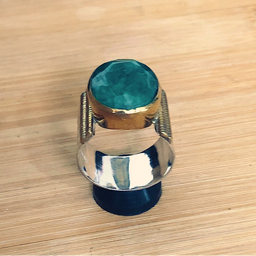 $65 Emerald Yellow Gold & Sterling Silver Estate Ring Size 7 Marked YS925INDIA - Picture 5 of 9